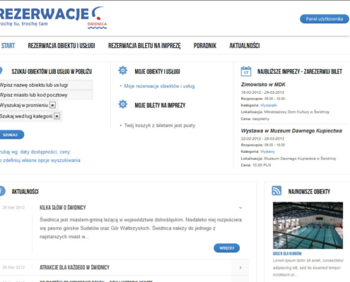 Portal internetowy rezerwacjeswidnica.pl - strona startowa