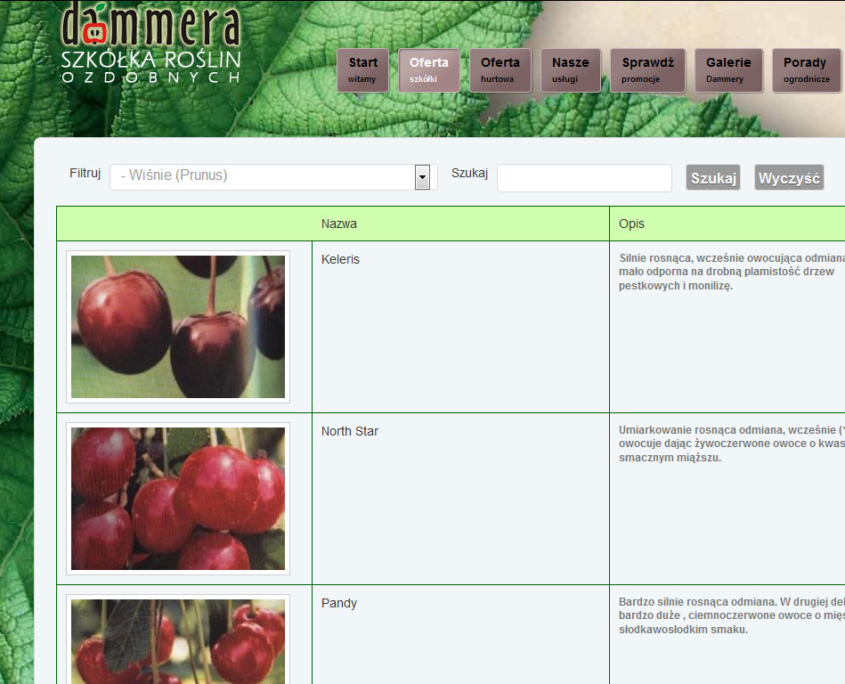 Portal ogrodniczy Dammera - wyszukiwanie produktów