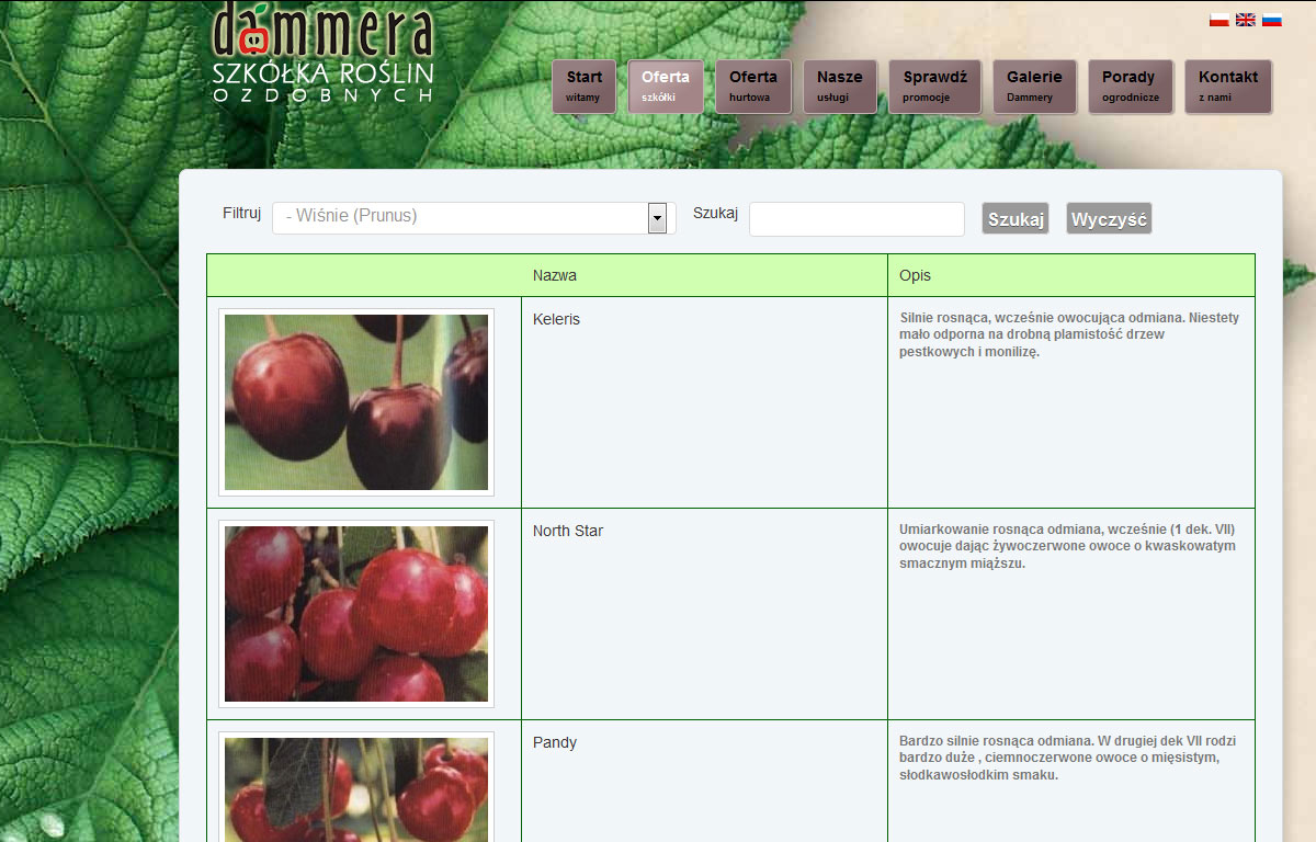 Portal ogrodniczy Dammera - wyszukiwanie produktów