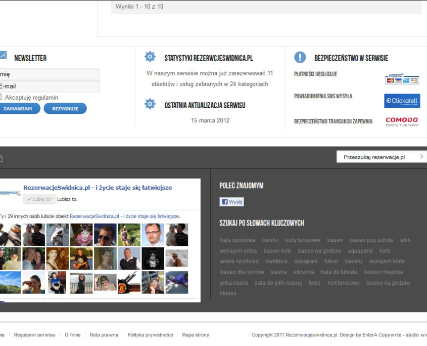 Portal internetowy rezerwacjeswidnica.pl - integracja z Facebookiem