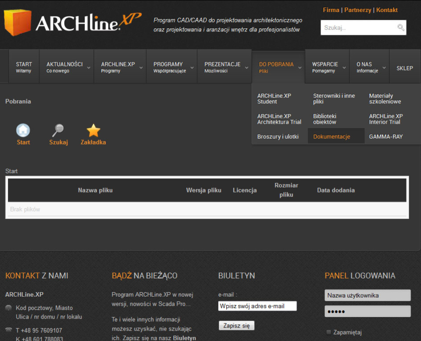 Strona www programu ArchlineXp - pobieranie