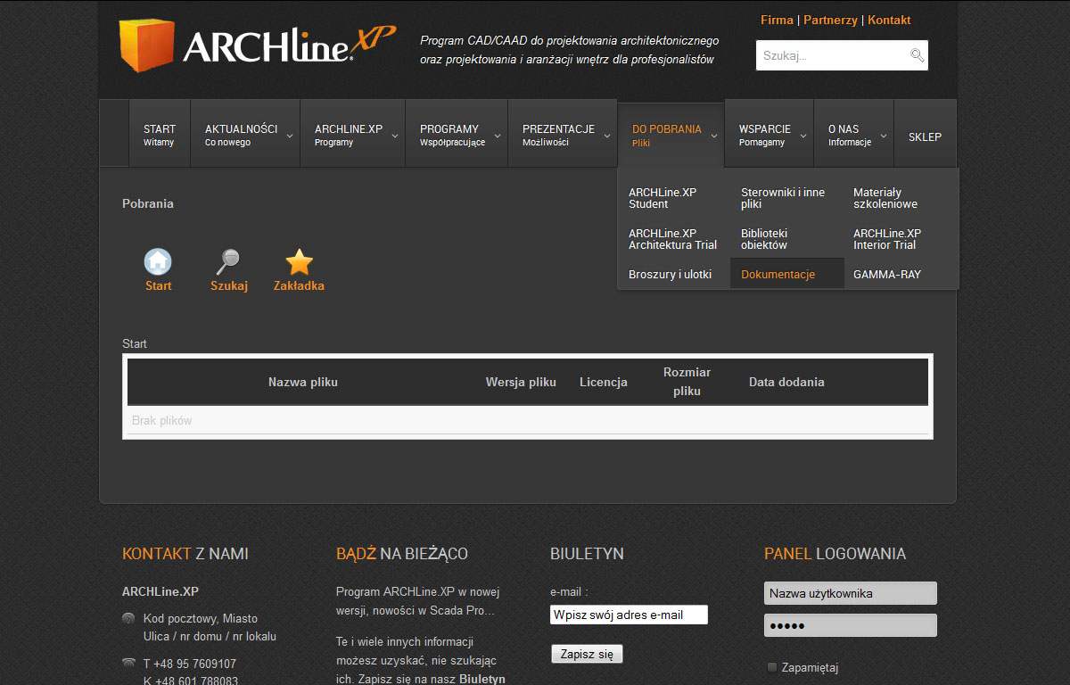 Strona www programu ArchlineXp - pobieranie