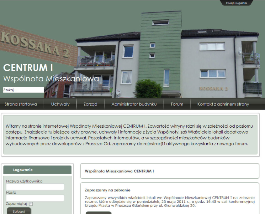 Portal dla Wspólnoty Mieszkaniowej Centrum I - strona startowa