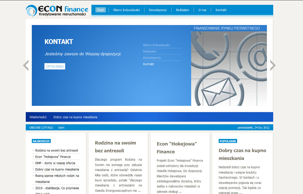 Portal deweloperski Econ Finance - strona startowa