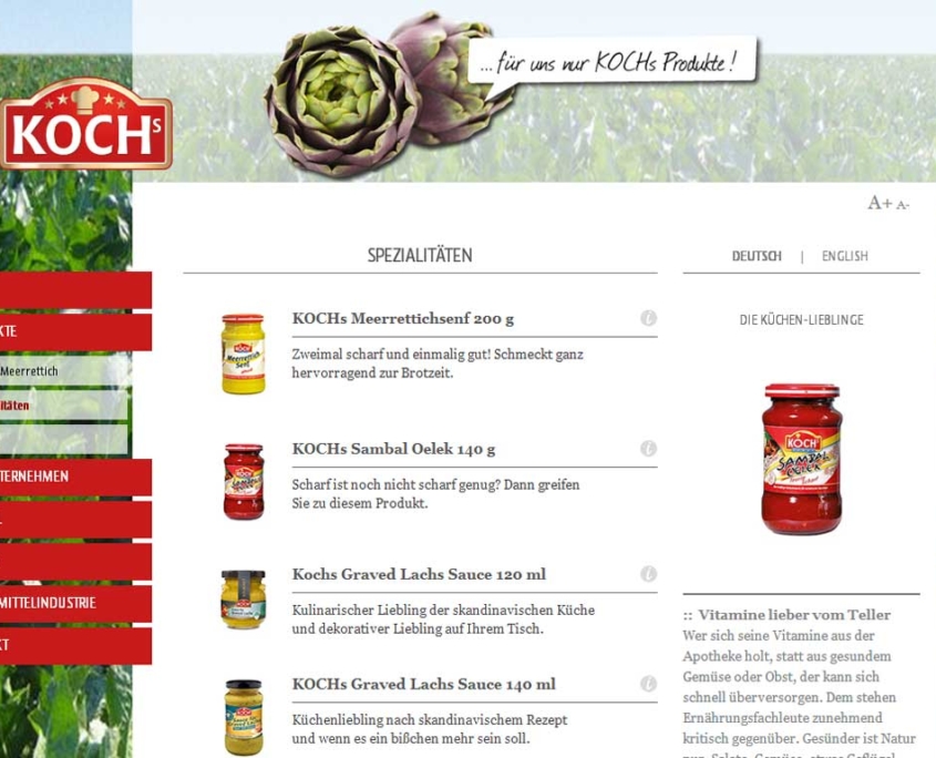 Strona www Kochs - katalog produktów