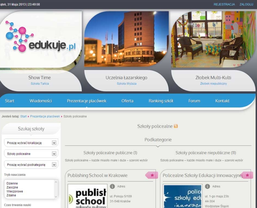 Portal edukuje.pl zaprojektowany przez Entera Studio WWW - strona startowa