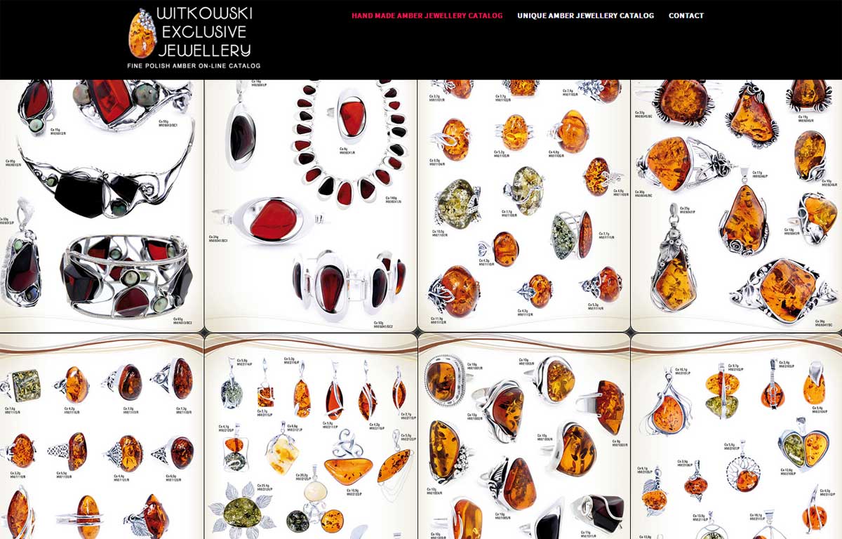 Katalog ekskluzywnej biżuterii z bursztynu zaprojektowany przez Entera Studio WWW - strona startowa