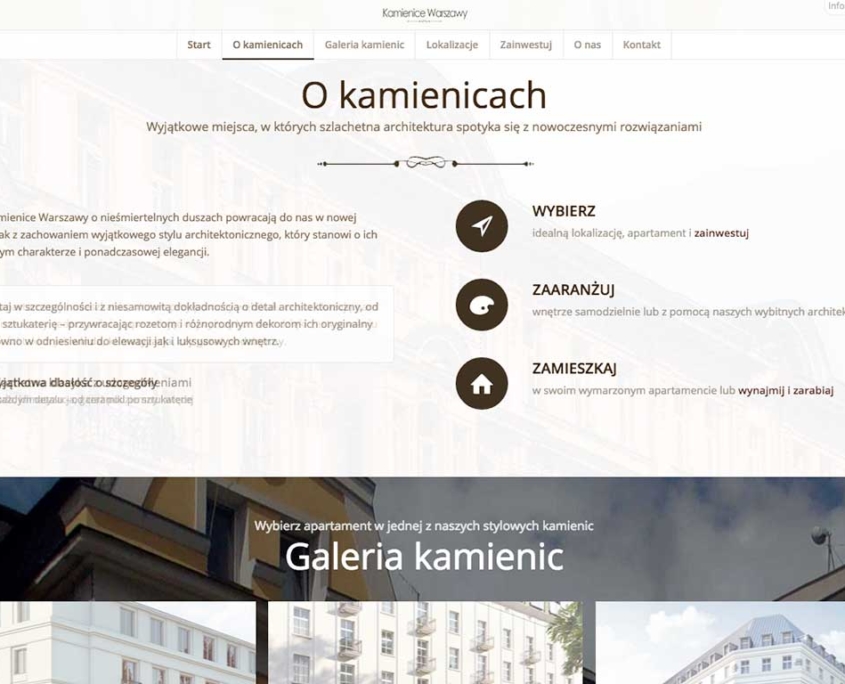 Kamienice Warszawy - strona zaprojektowana przez Entera Studio WWW - prezentacja oferty