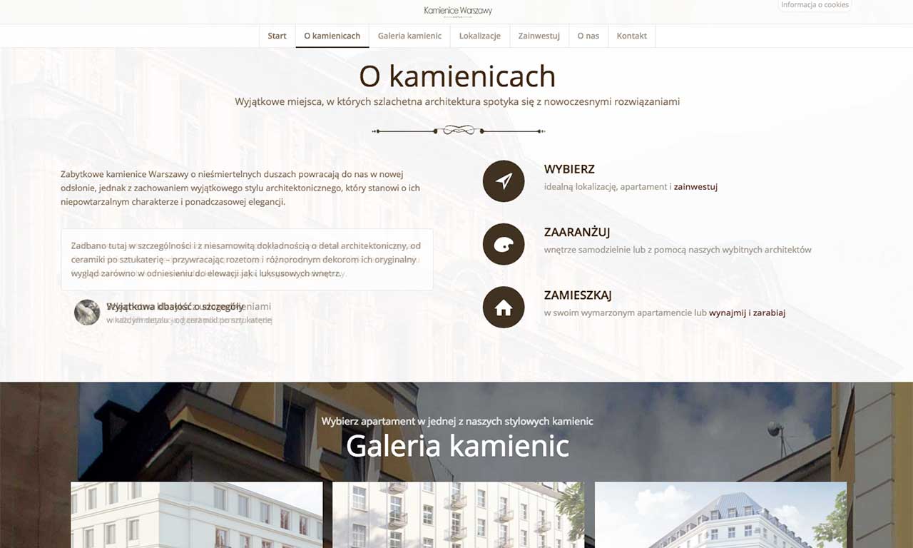 Kamienice Warszawy - strona zaprojektowana przez Entera Studio WWW - prezentacja oferty