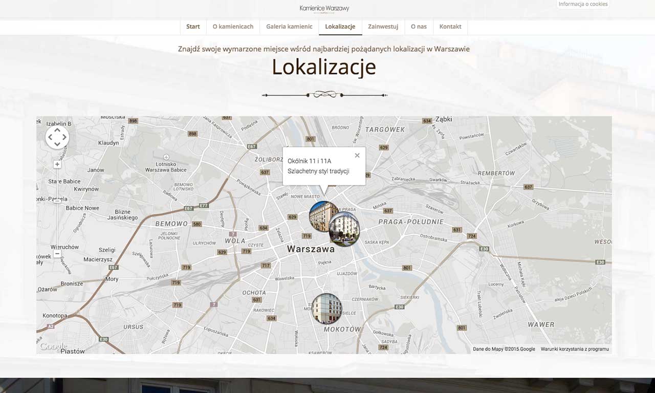 Kamienice Warszawy - strona zaprojektowana przez Entera Studio WWW - moduł lokalizacji