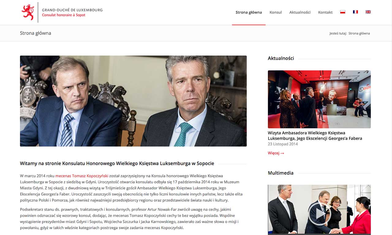 Strona www Konsulatu Honorowego Wielkiego Księstwa Luksemburga - strona główna