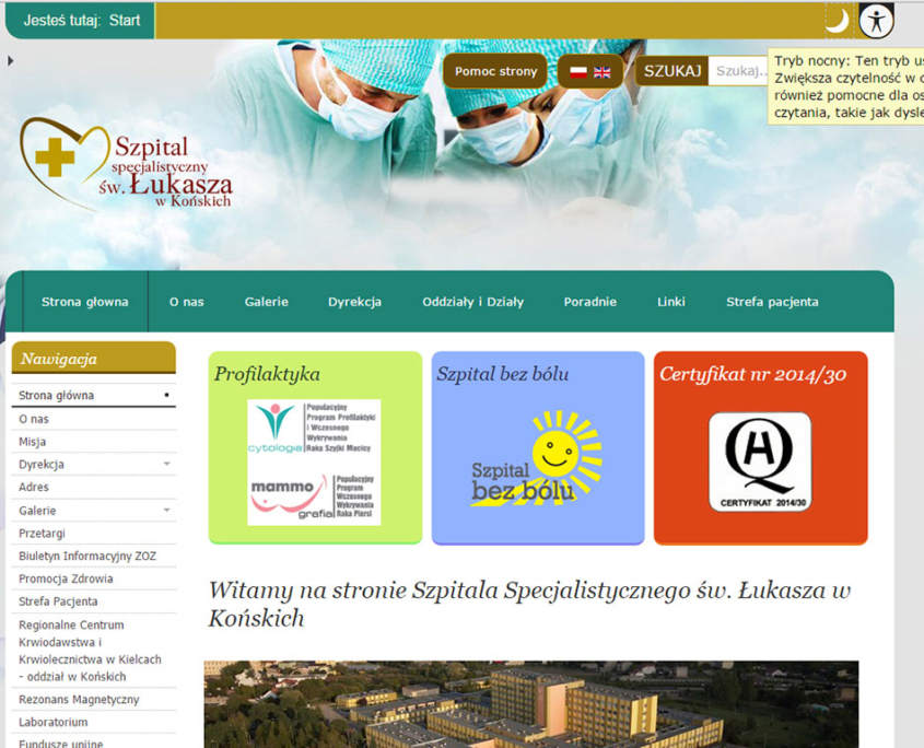 Strona WCAG 2.0 Szpitala w Końskich - układ podstawowy