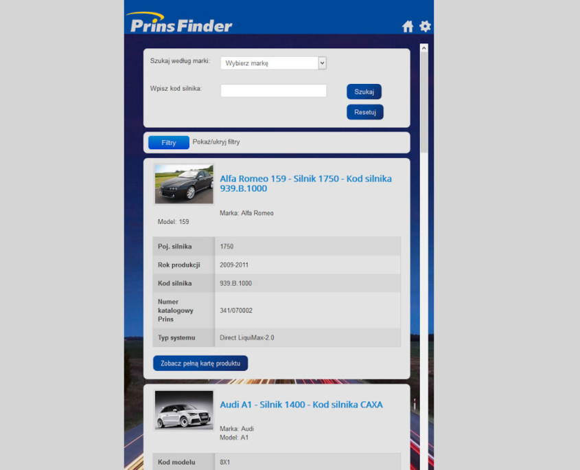 Aplikacja Prins Finder - wyszukiwanie produktu