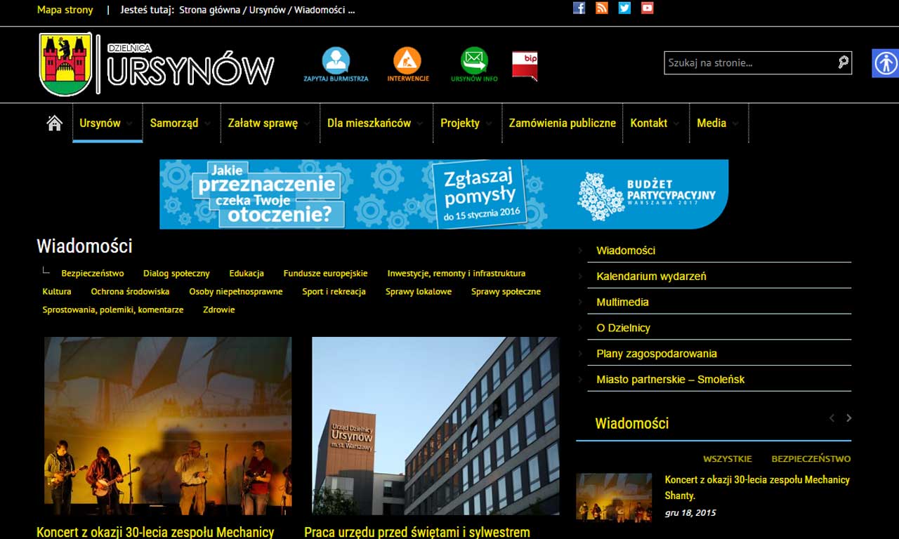 Ursynów.pl zgodny ze standardem WCAG 2.0 - wysoki kontrast