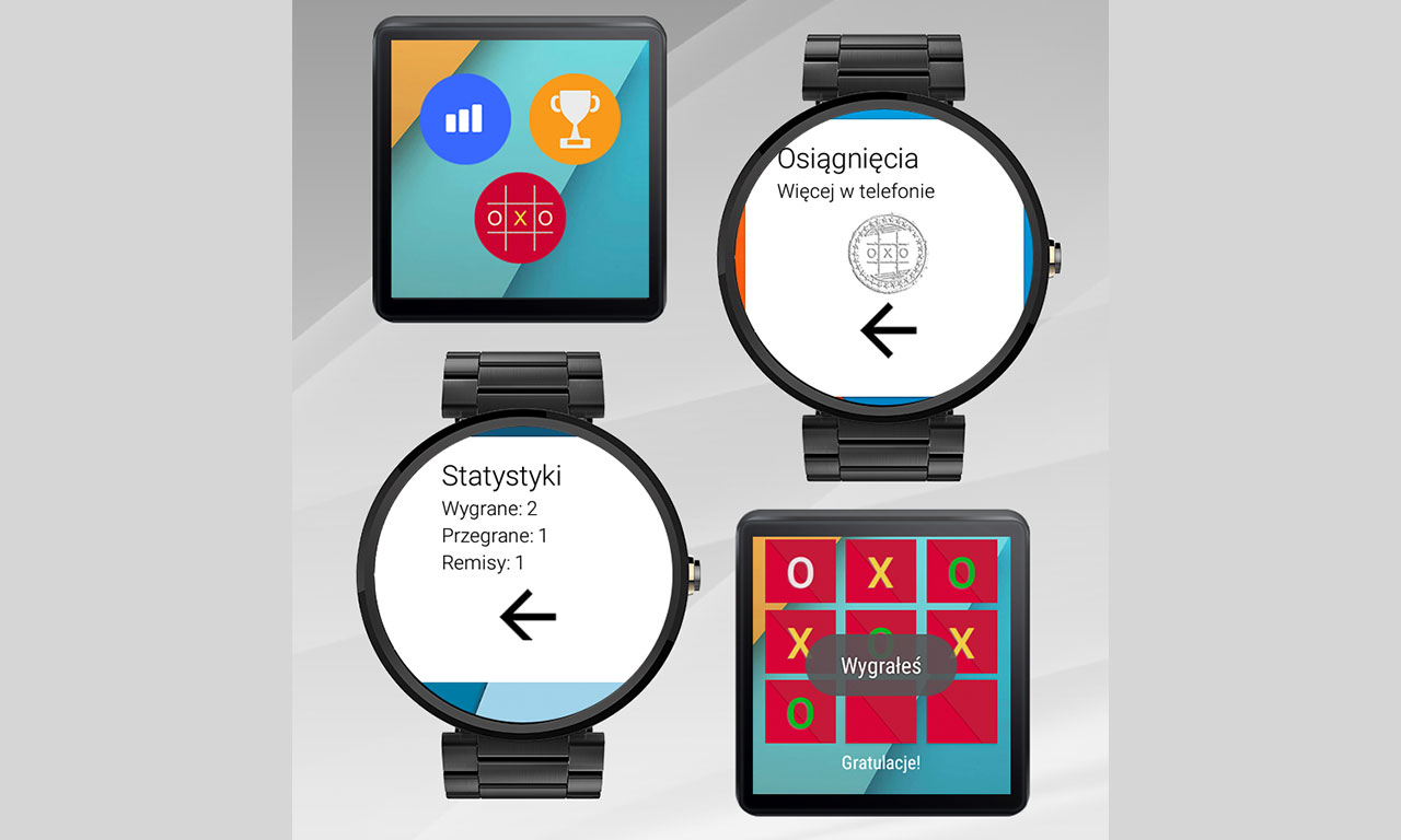Gra Kółko i Krzyżyk na zegarki z Android Wear - layout dla zegarków prostokątnych