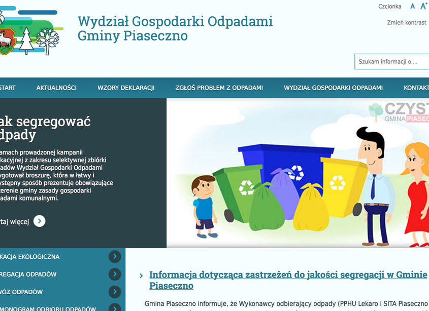 Strona www WGO Gminy Piaseczno oprócz wspierania standardu WCAG 2.0, wyposażona została w system terminowo-katalogowy.