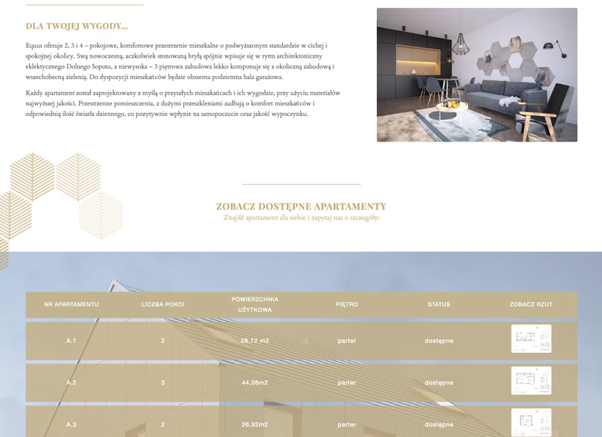 Strona www w konwencji one page dla inwestycji developerskiej - Equus Apartments