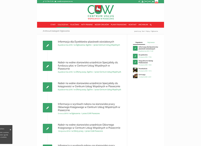 Strona www CUW - system publikacji ogłoszeń i przetargów w pełni zgodny z WCAG 2.0.