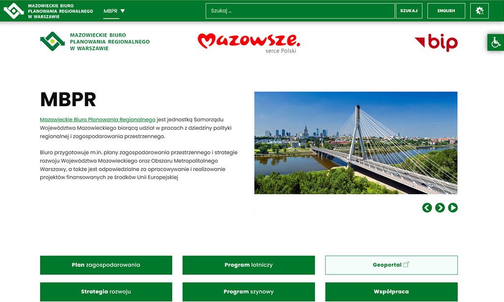 Przebudowa wraz z dostosowaniem do wymagań specyfikacji WCAG 2.1 platformy informacyjnej Mazowieckiego Biura Planowania Regionalnego w Warszawie.
