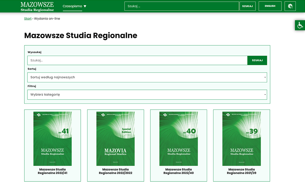 Przebudowa wraz z dostosowaniem do wymagań specyfikacji WCAG 2.1 platformy publikacyjnej MAZOWSZE Studia Regionalne.